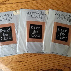 3 Vintage Women's Round the Clock Stockings SEALED Size 10- 11 1/2. Sheer Agilon